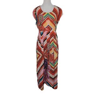 Star India Floral Chevron Maxi Dress Womens Size 3X Orange Colorful Pockets